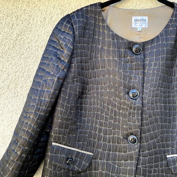 Armani Collezioni Quilted Alligator Print Cropped Jacket 12 - Picture 2 of 8